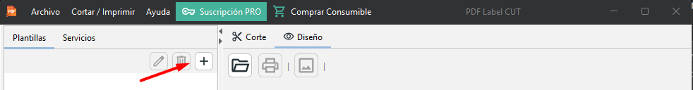 Botón + para crear una nueva plantilla en PDF Label Cut