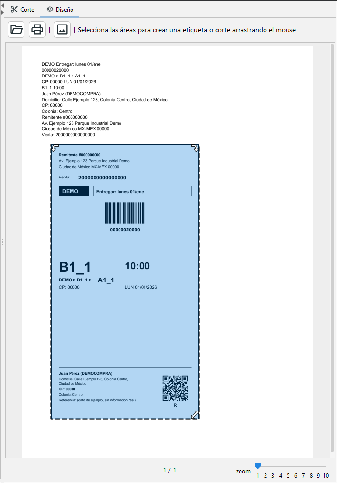 Área de recorte marcada sobre el PDF en PDF Label Cut